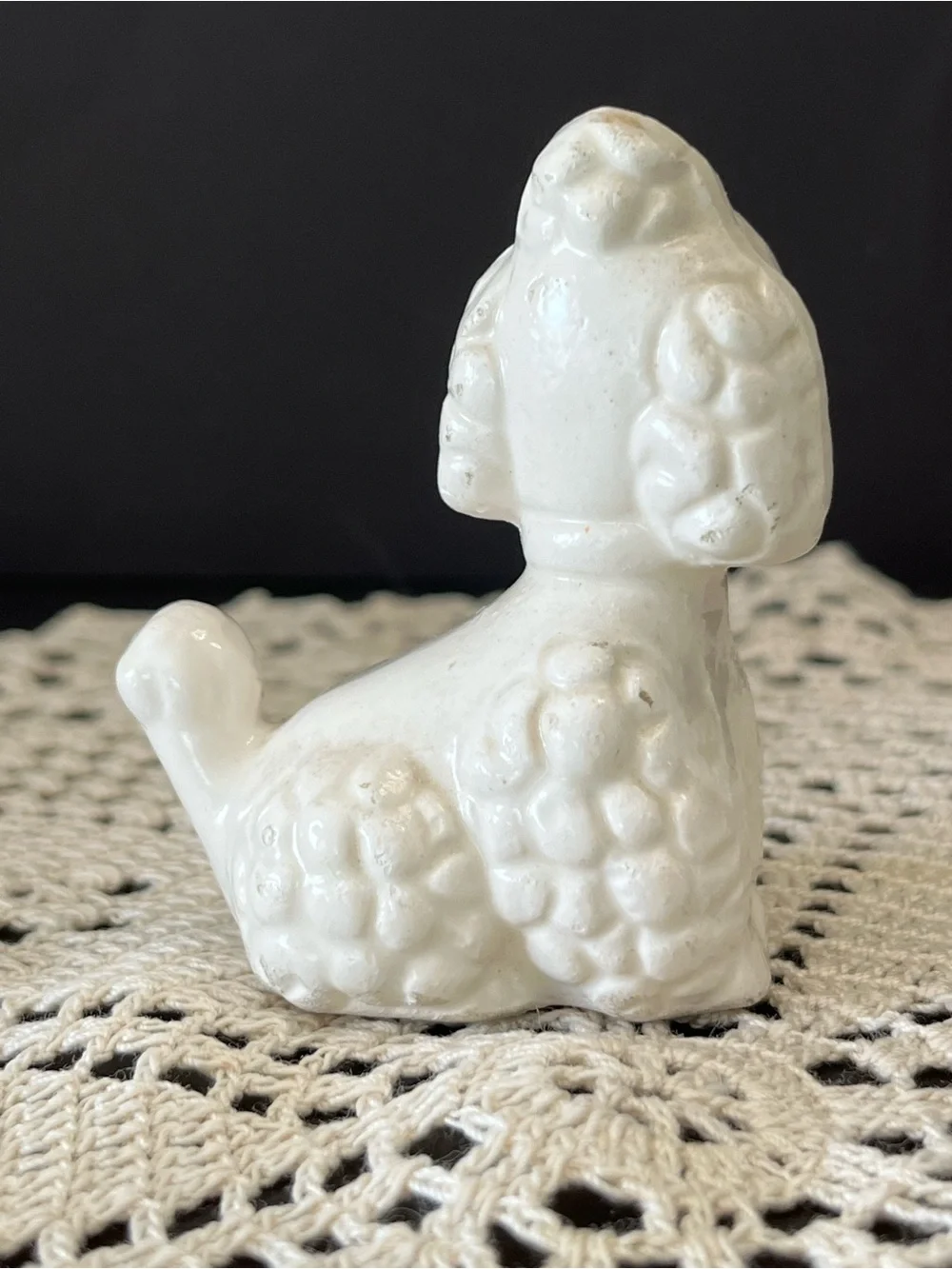 Vintage Style White Ceramic Poodle Dog Figurine Hand Painted